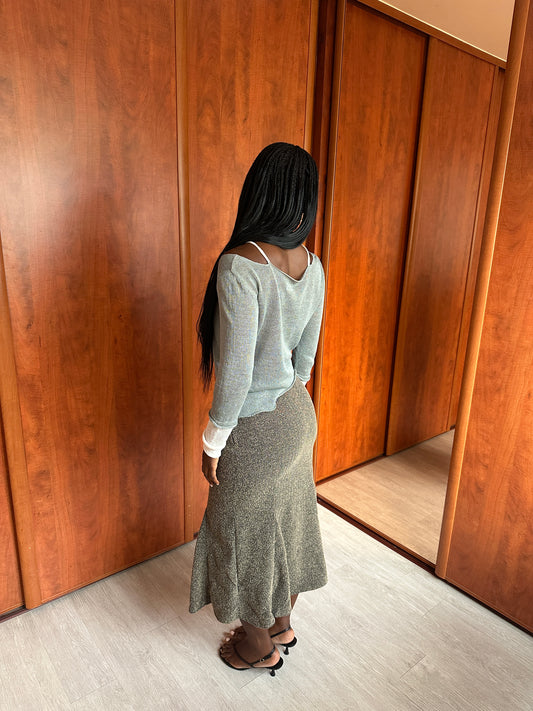 VINTAGE HERRINGBONE MIDI SKIRT