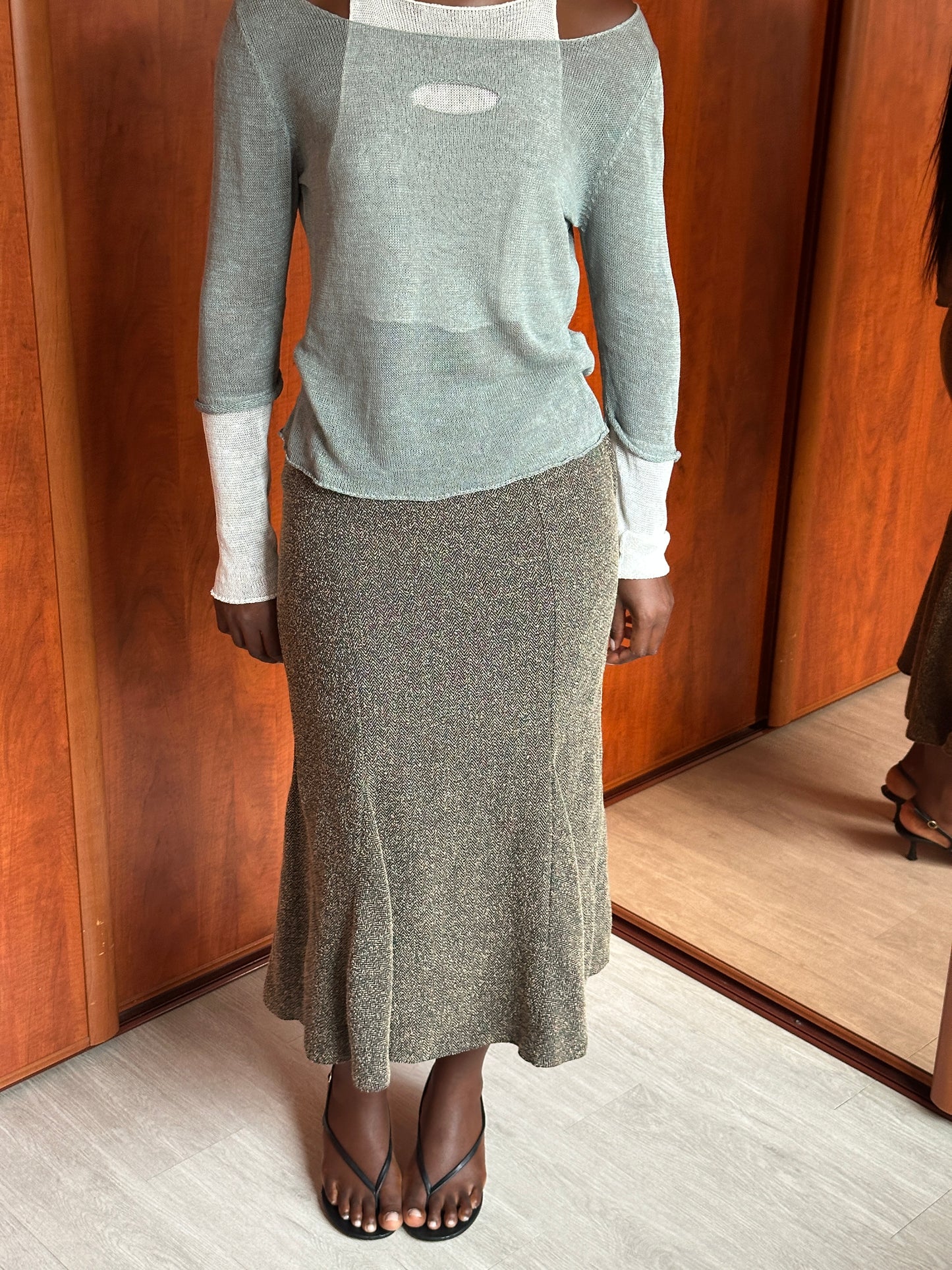VINTAGE HERRINGBONE MIDI SKIRT