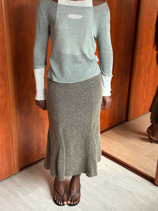 VINTAGE HERRINGBONE MIDI SKIRT