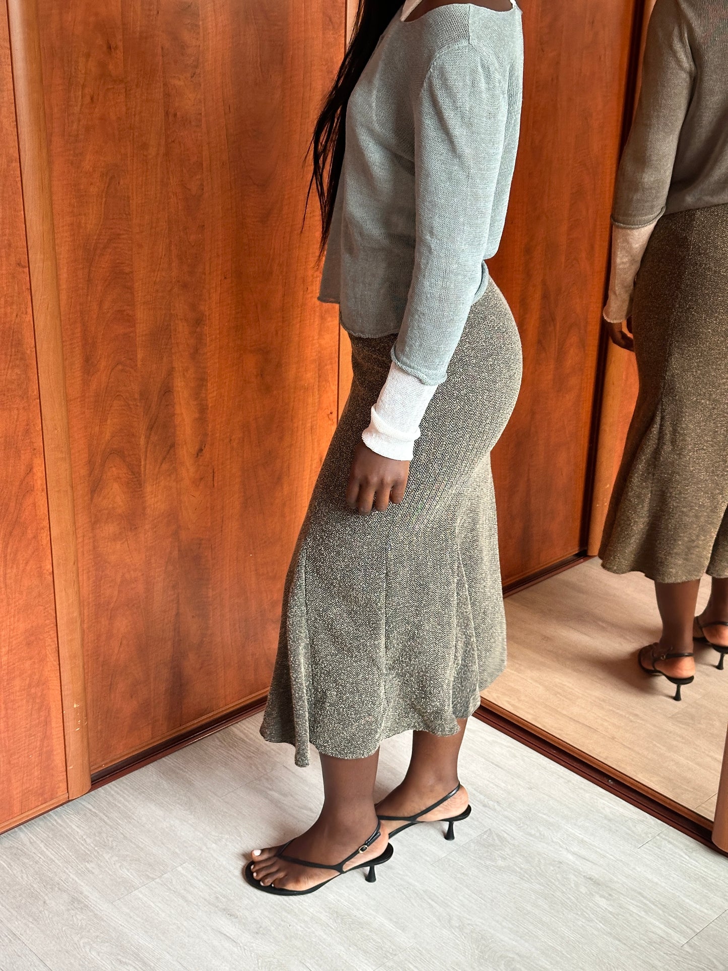 VINTAGE HERRINGBONE MIDI SKIRT