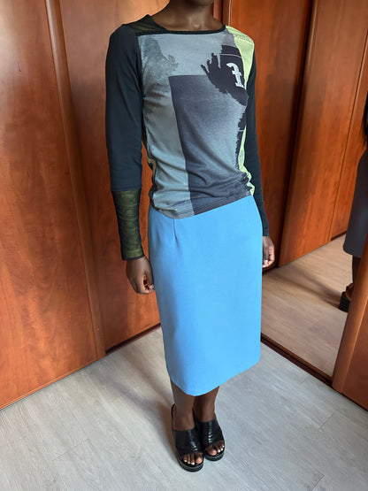 VINTAGE BLUE MIDI SKIRT