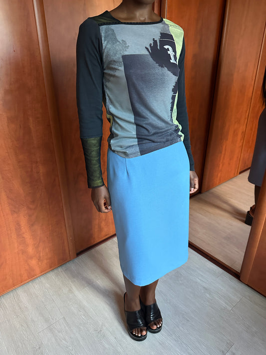 VINTAGE BLUE MIDI SKIRT