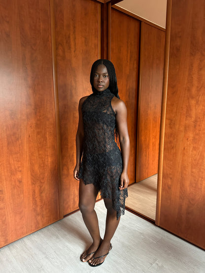 SARAH PACINI ASYMMETRIC LACE DRESS