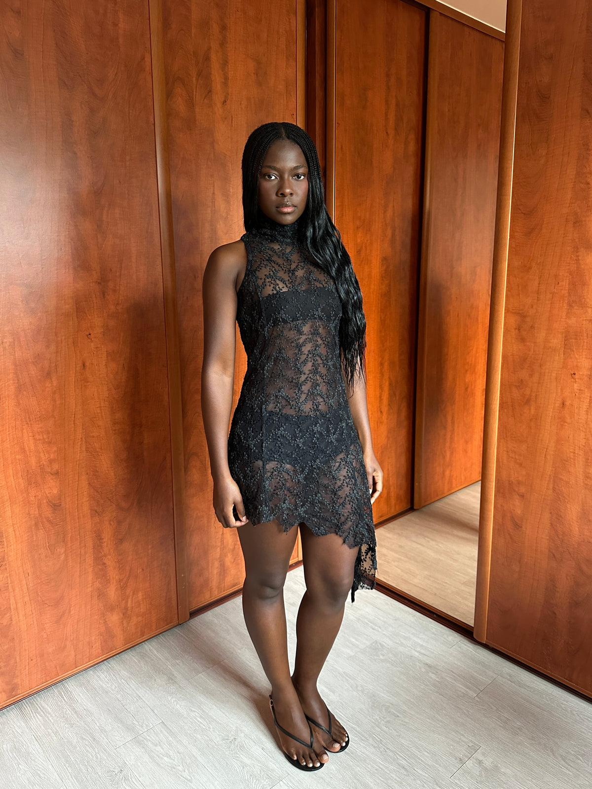 SARAH PACINI ASYMMETRIC LACE DRESS