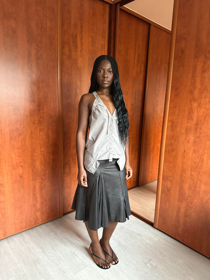 VINTAGE PLEATED LEATHER SKIRT